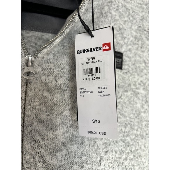Quiksilver Youth Kids Size S/10 Zip Up Hoodie Sweatshirt Jacket Gray NWT F16 - Picture 3 of 4